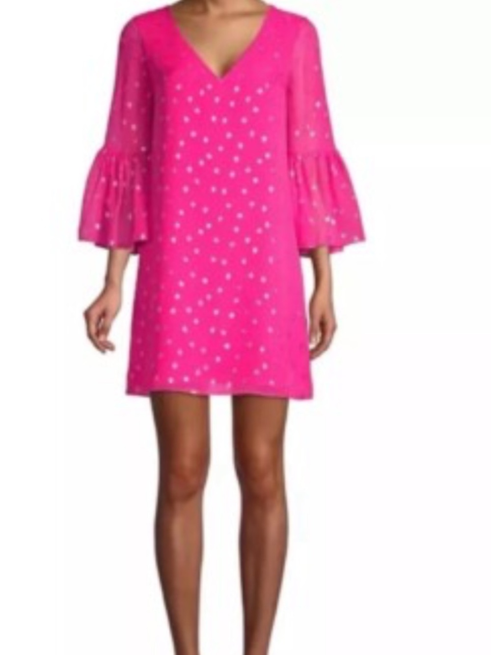 Lilly Pulitzer Hot Pink Silk V‑Neck Bell Sleeve Mini Dress SZ 14